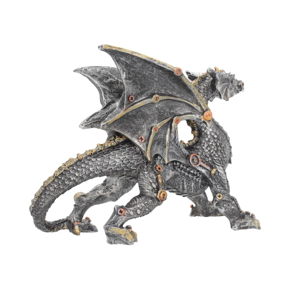 Side view of Dracus Machina steampunk dragon statue