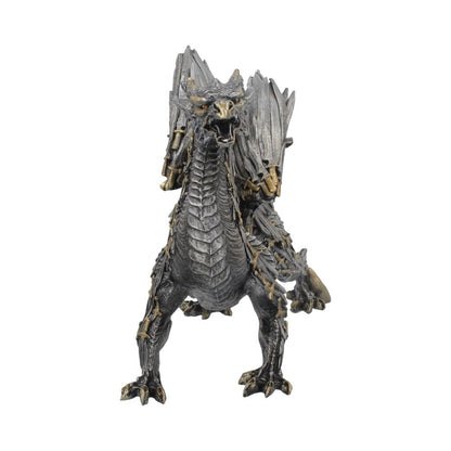 Front view of sword-themed dragon figure scaled neck