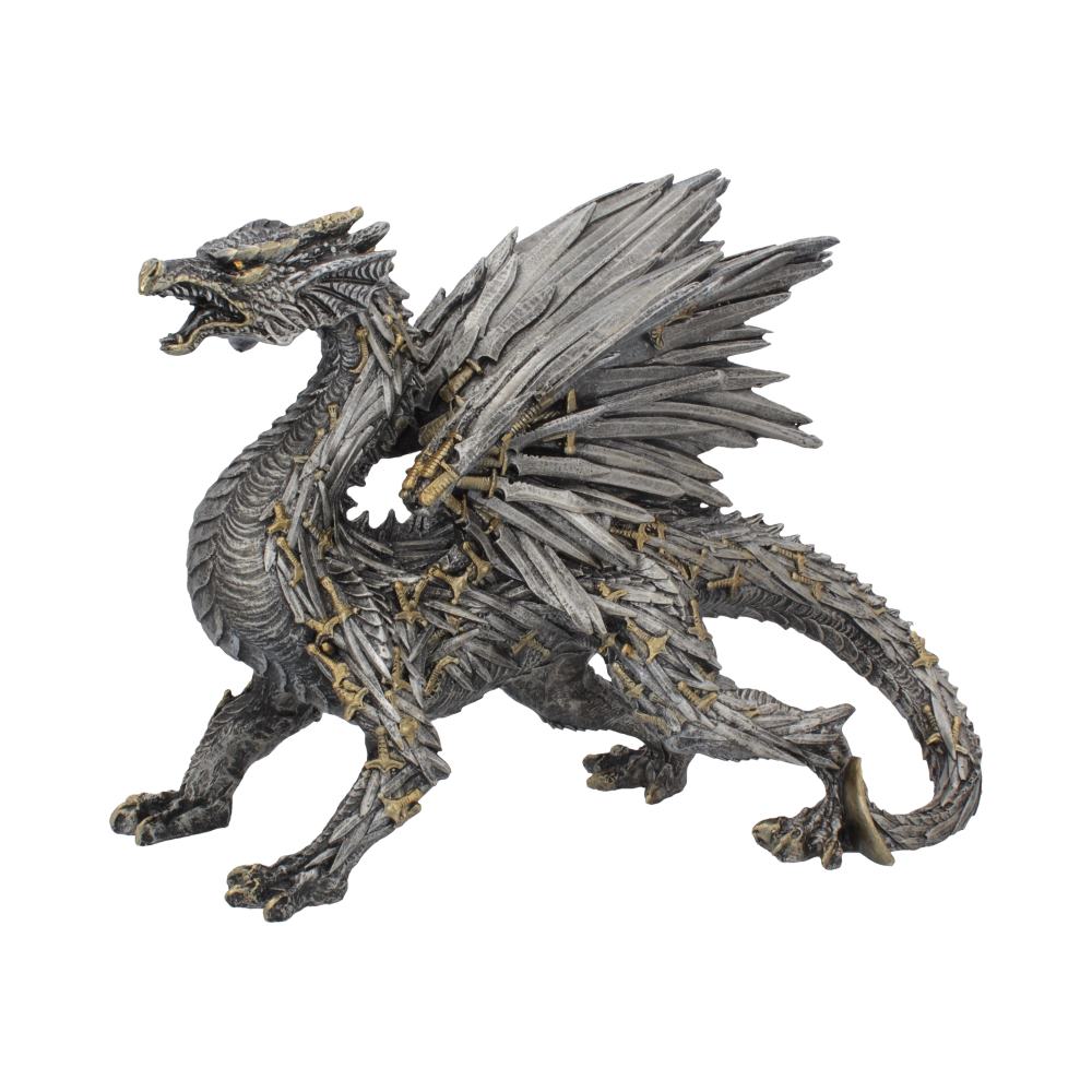 Large Swordwing dragon figurine made of blades and golden sword handles