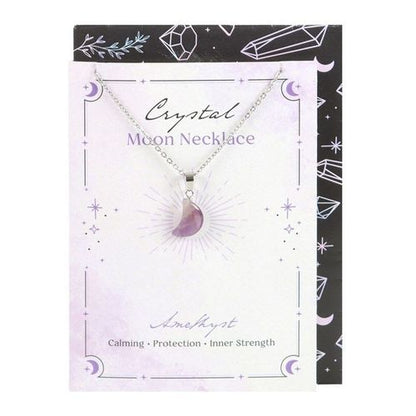 Amethyst Crystal Moon Necklace with Card