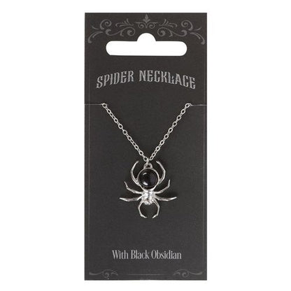 Obsidian Spider Pendant Necklace