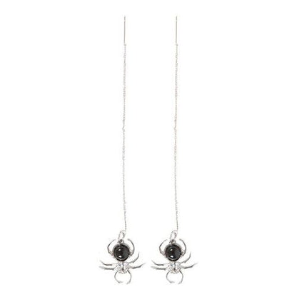 Obsidian Spider Threader Earrings