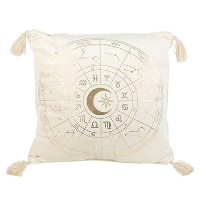 Off White Square Astrology Wheel Cushion